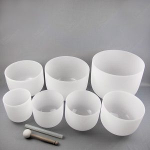 Set de Cuencos de Cuarzo - Texturizados Blancos - 7 Notas